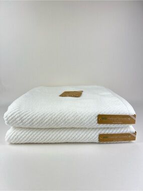 Eco Melange Bamboo Bath Towels White Soft Cotton Rayon Absorbent 2 Pc Set NEW